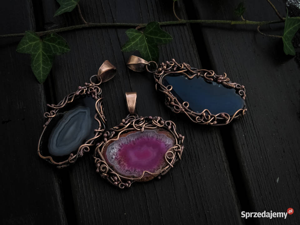 Unikatowy wisior z różowym agatem miedź Naszyjniki Kraków sprzedam