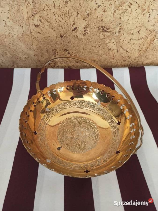 Stara patera mosiężna koszyk mosiądz Made In Ostrów Wielkopolski