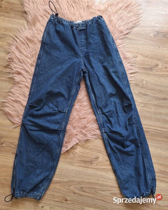 Spodnie jeansy ciemne szerokie cargo Bershka 34 Spodnie sprzedam