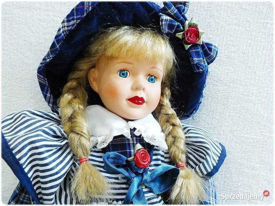 Porcelanowa stara Lalka na stojaku wys55 Żary