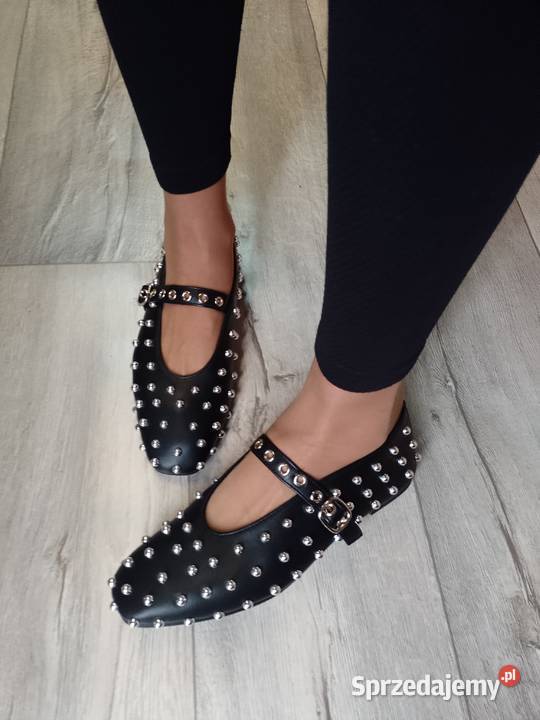 3940 Czarne bogato zdobione baleriny wieczorowe Balerinki Kraków