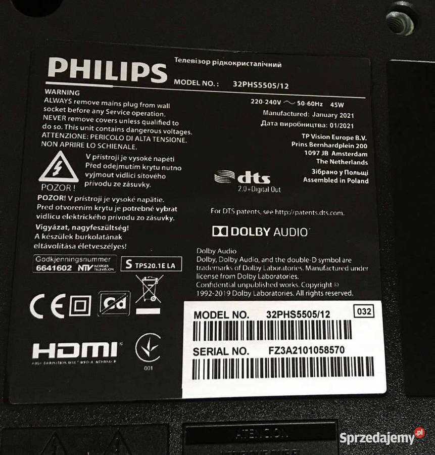 Telewizor LED Philips 32PHS5505 czarny 32 cale sprzedam