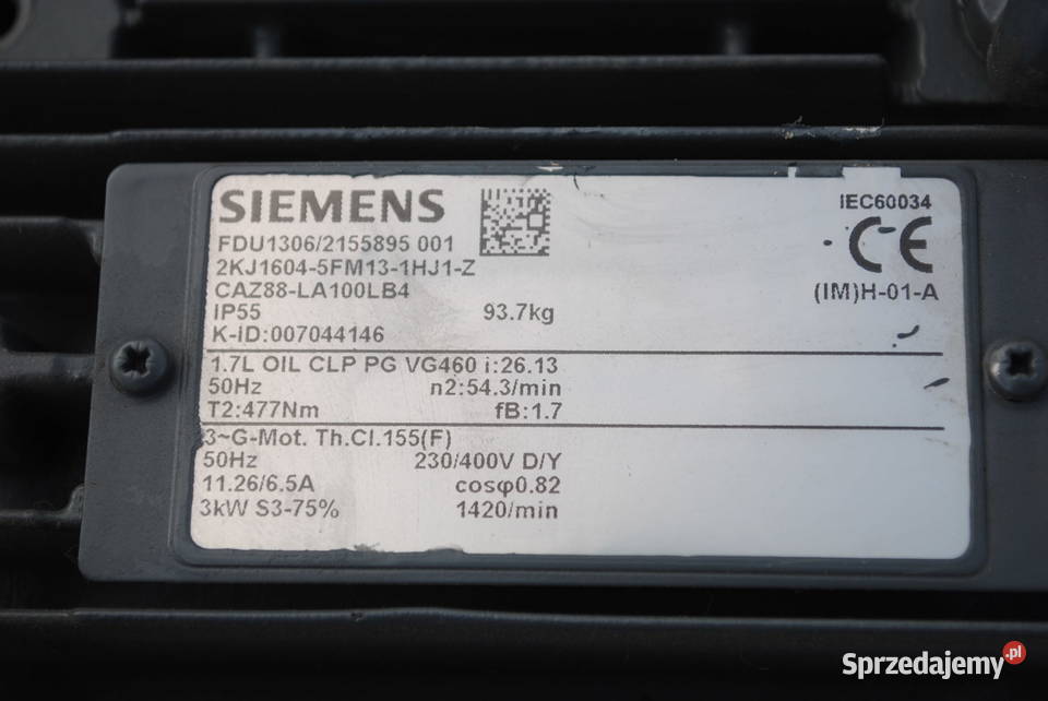 Motoreduktor kątowy 3kw 543obrmin Siemens Kargowa