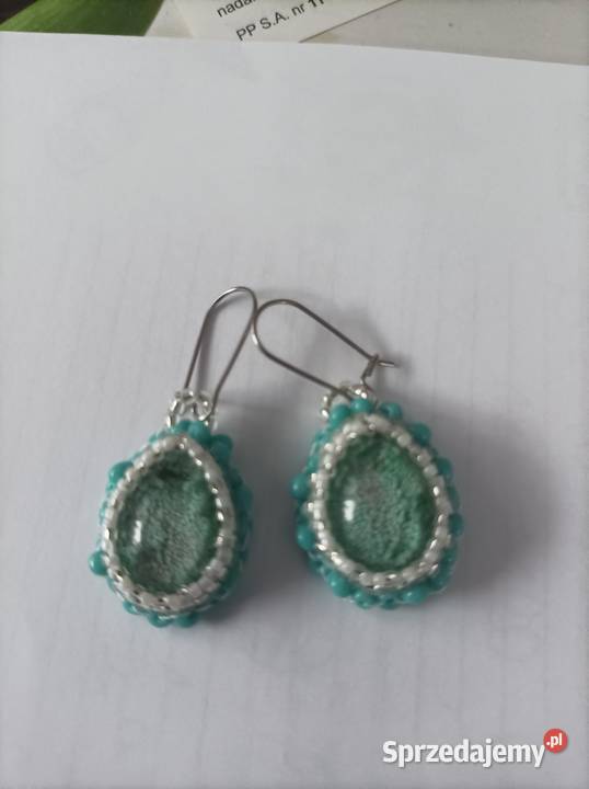 Miętowe kolczyki lekkie żywica beading Częstochowa