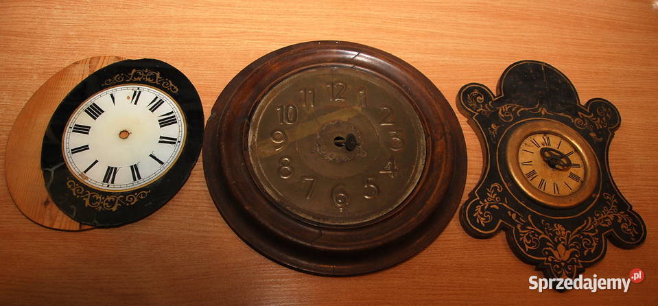 3 stary zabytkowy cyferblat zegara szkło drewno