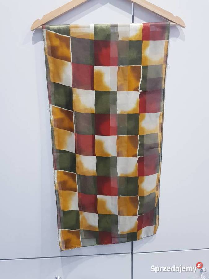 Długi lekki damski szal chusta w kratkę
