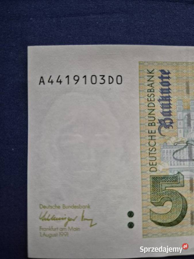Niemcy RFN 5 marek 1991 banknot Wałbrzych