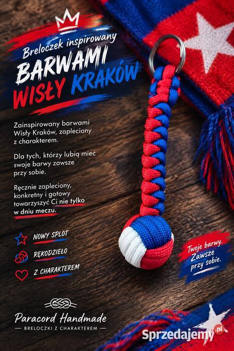 Brelok z parakordu barwy Wisła Kraków do plecak