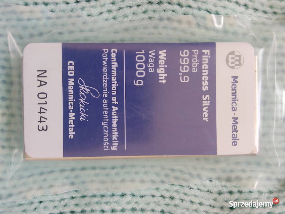 Sztabka srebra sztabki 9999 Mennica Metale