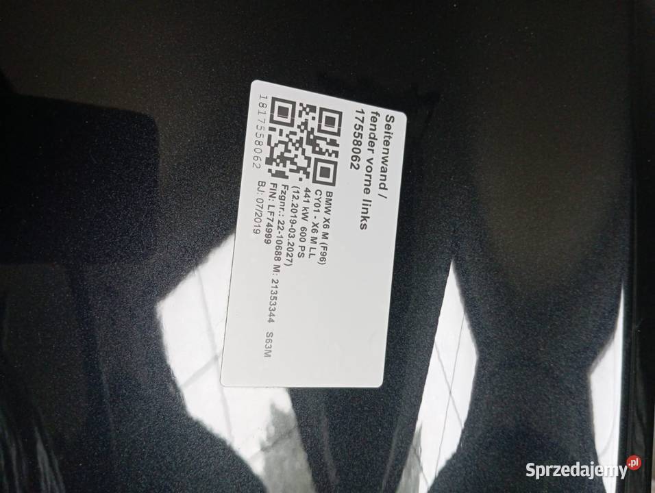 Błotnik lewy BMW X6 G06 M osobowe Błotniki wielkopolskie Ostrów Wielkopolski