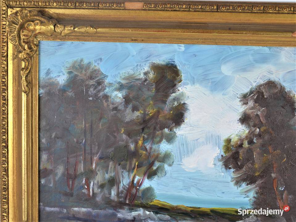 Pejzaż olej na płycie technika mieszana nóż mazowieckie Warszawa sprzedam