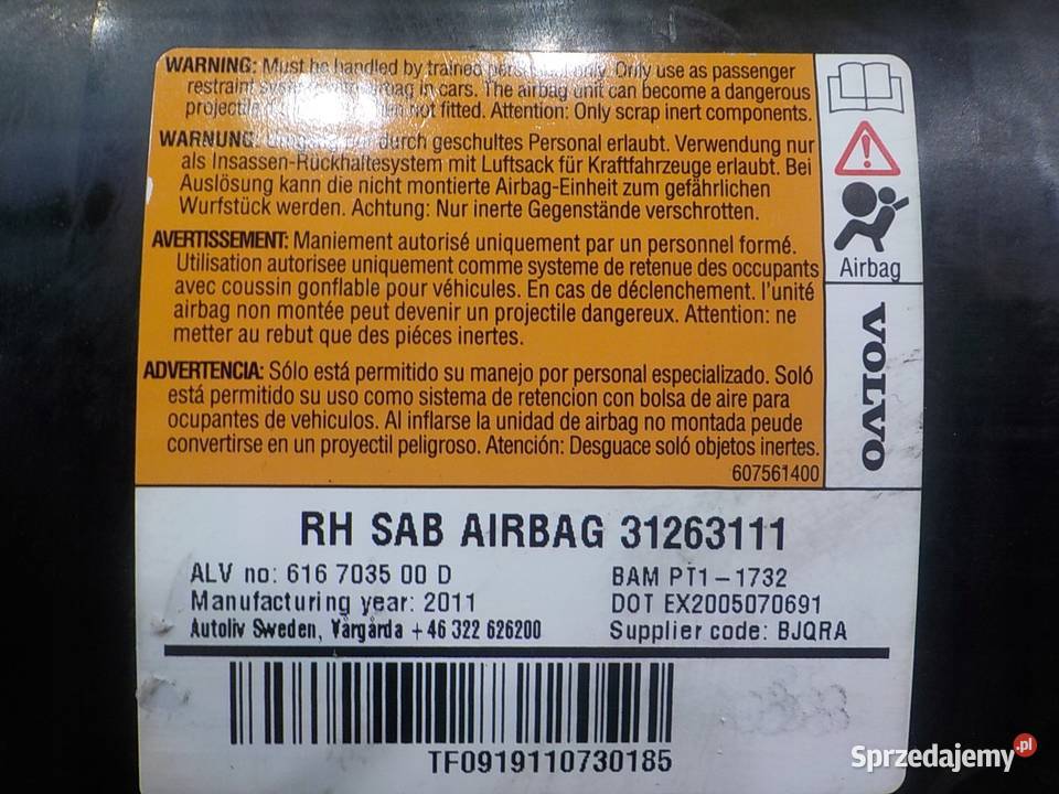 VOLVO S60 II RDESIGN 16 T3 AIRBAG poduszka mazowieckie Suków