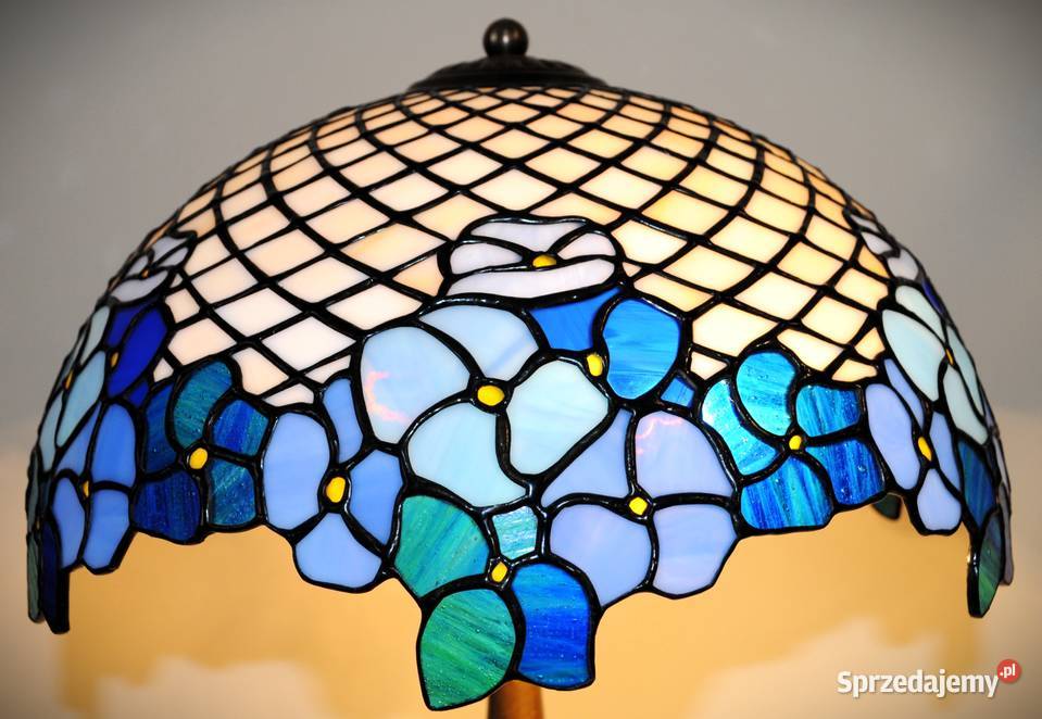 Przepiękna lampa z brązu klosz witraż Wysoka