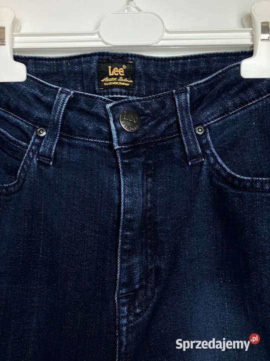 Granatowe jeansy Lee wysoki stan rurki skinny Nisko