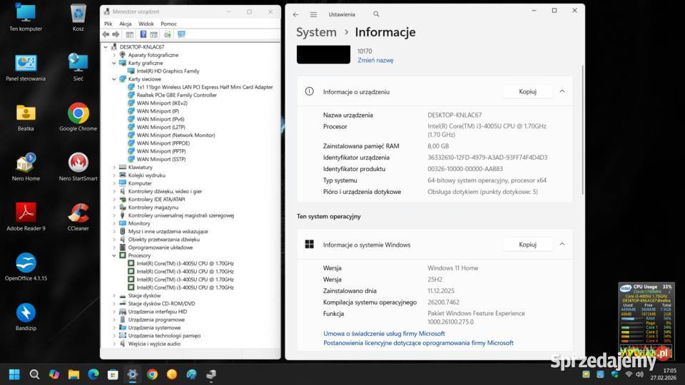 AIO Lenowo C470 dotyk Klasy Core i3