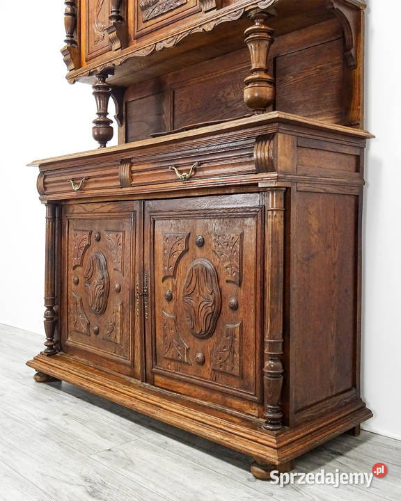 Antyk Dębowy KREDENS drewniany rzeźbiony XX wiek 50cm