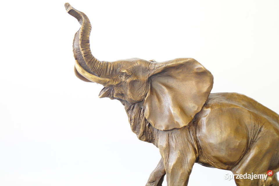 Figura z brązu SŁOŃ z trąbą do góry na szczęście Gizałki