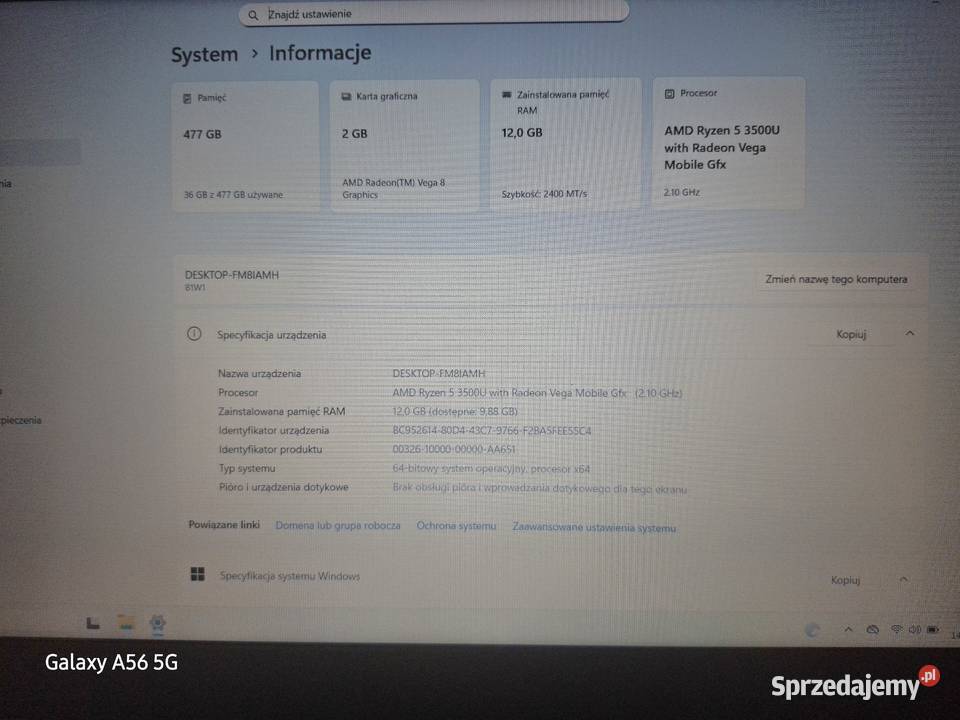 Laptop Lenovo IdeaPad 3 15ADA05 IBM/Lenovo podkarpackie Leszczawa Dolna sprzedam