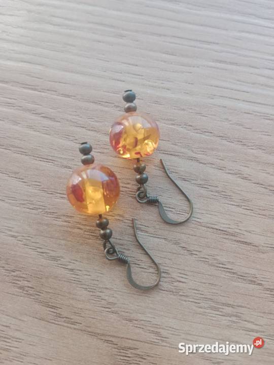 Kolczyki kulka bursztynowy kolor Poznań