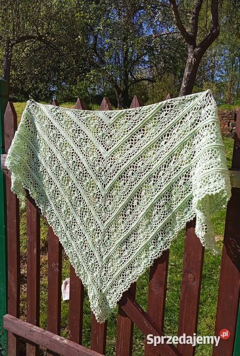 Elegancka chusta sperl pastelowa zieleń handmade Moda i Styl Jelenia Góra