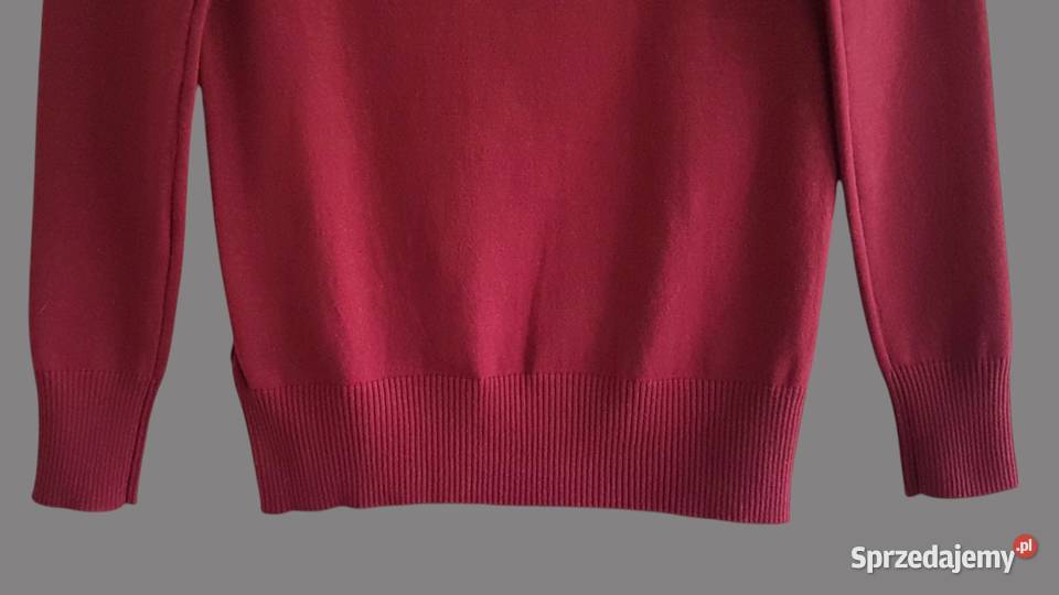 Damski bawełniany ciepły sweter bordowy z długim