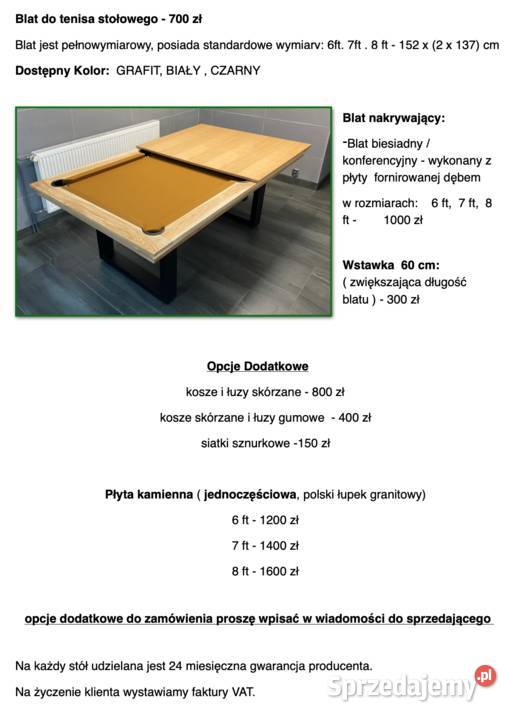 Stół bilardowy BERGAMO z akcesoriami Producent Pozostałe Kielce sprzedam