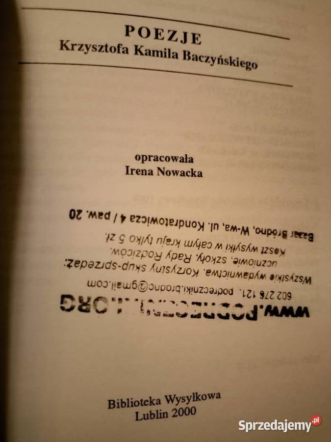 Baczyński Poezje biblioteka analiz literatury Rok wydania 2000 mazowieckie Warszawa