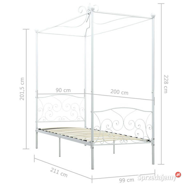 Rama łóżka z baldachimem biała metalowa 90 x 200