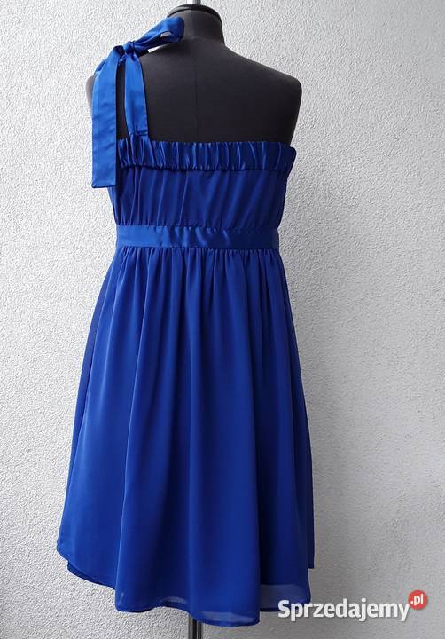 Zwiewna kobaltowa sukienka na jedno ramię r40 Warszawa
