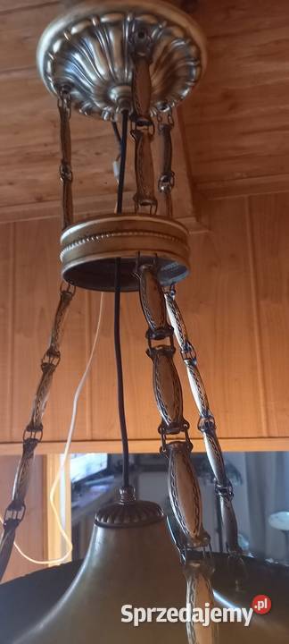 Stara wisząca lampa z mosiądzu duży klosz ampla Skierniewice