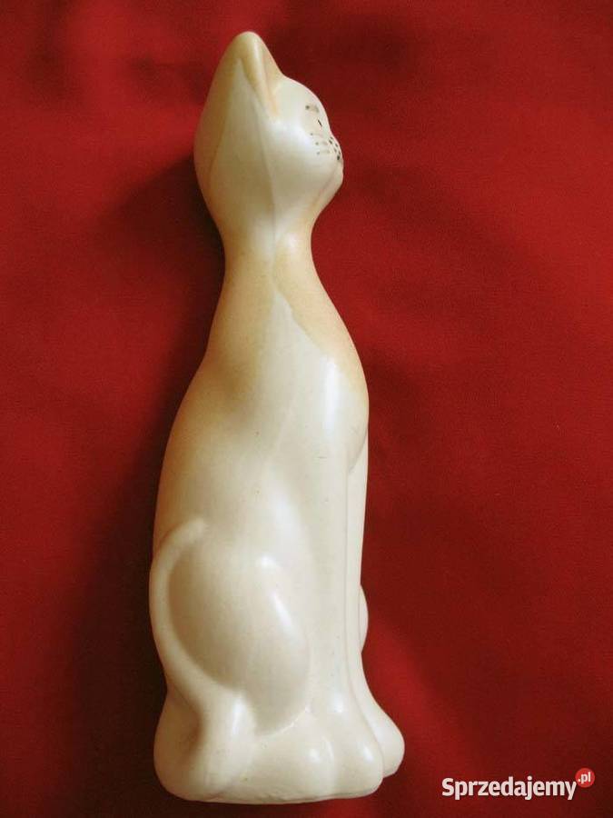 Kot duży zabawny kotek figurka ceramika 22 x 7 x beżowy