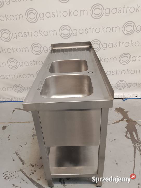 Stół z 2 zlewami z półką 130x50x85