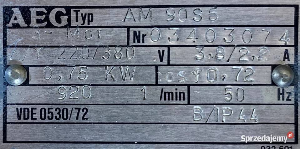 silnik elektryczny 075kW 920obr 3fazowy Silniki kujawsko-pomorskie Pigża