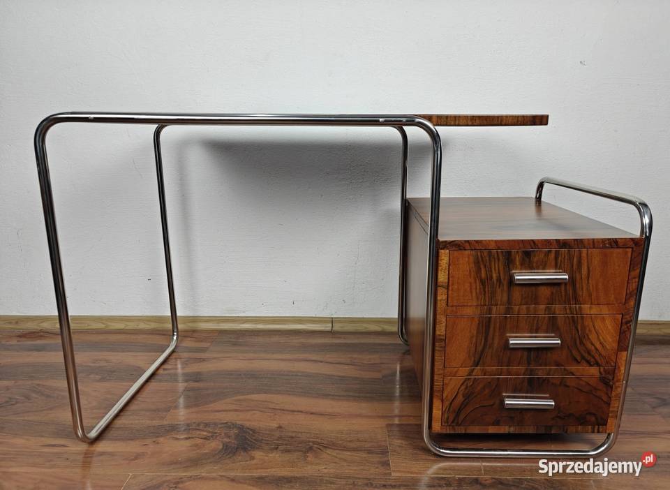 Biurko Chrom Orzech Modernizm Vintage Bauhaus