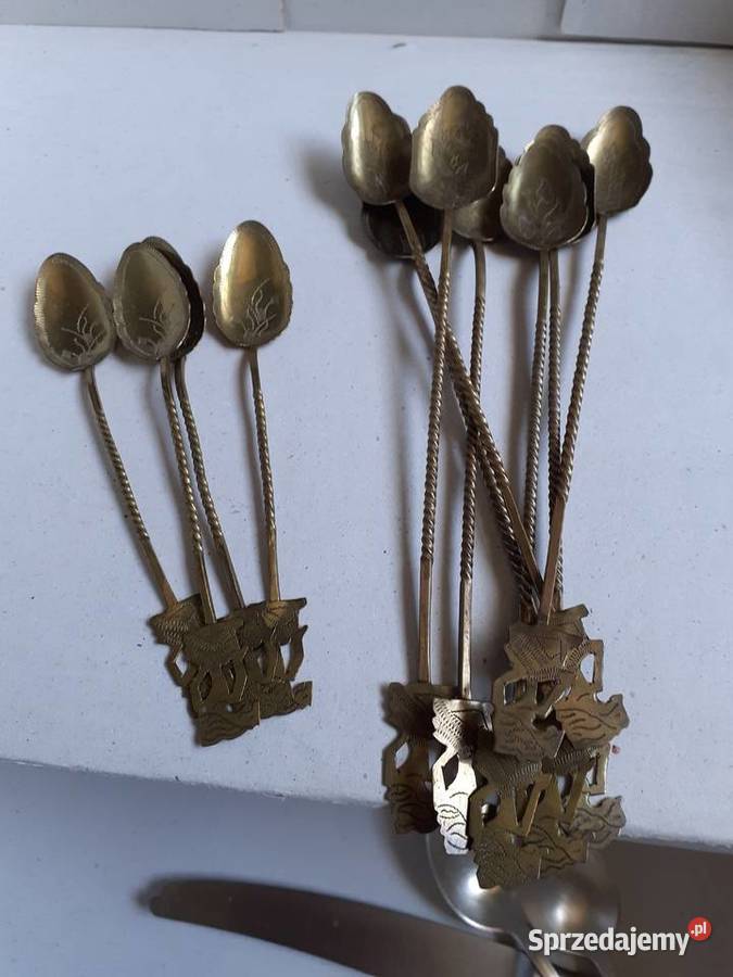 Łyżeczki deserowe staruszki mosiądz Antyki Warszawa