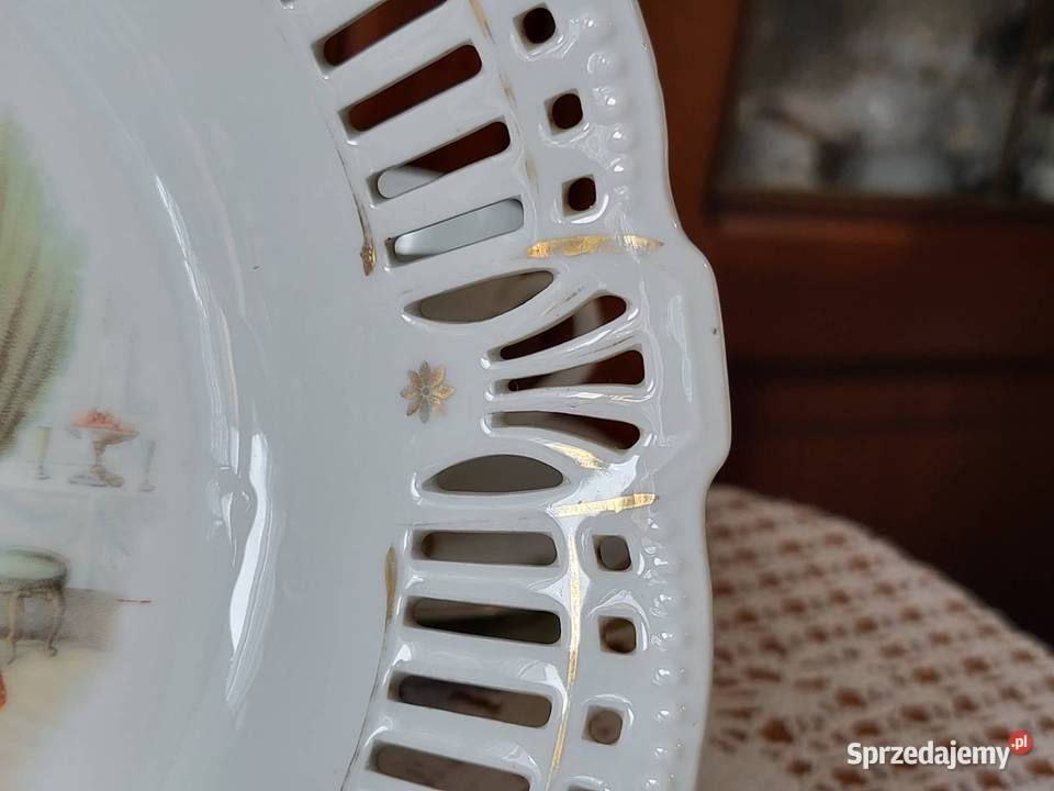 Duża ażurowa miska ze scenką staruszka Porcelana i szkło Gdańsk