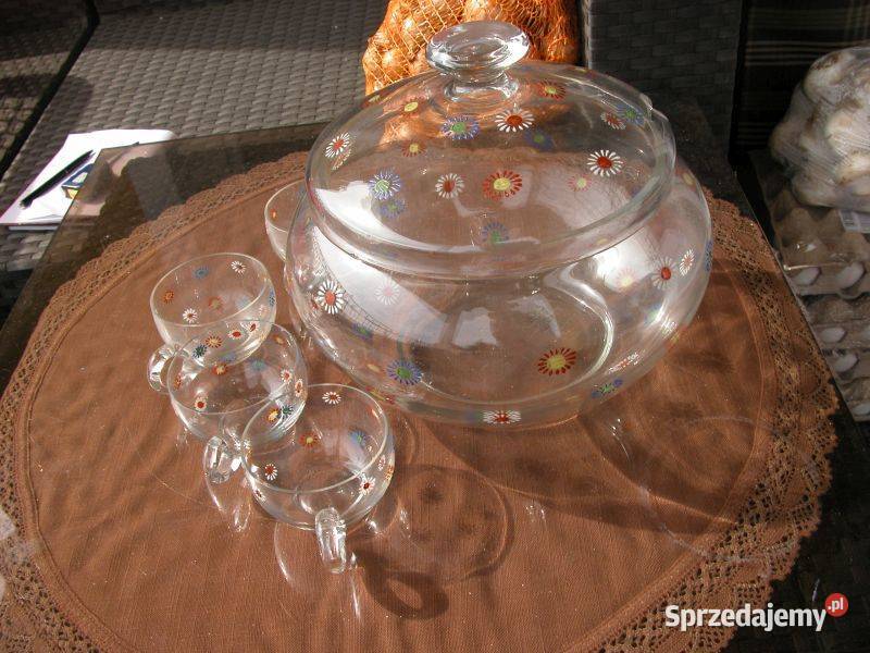 szklana waza do ponczu malowana w kwiatki Gorzów Wielkopolski