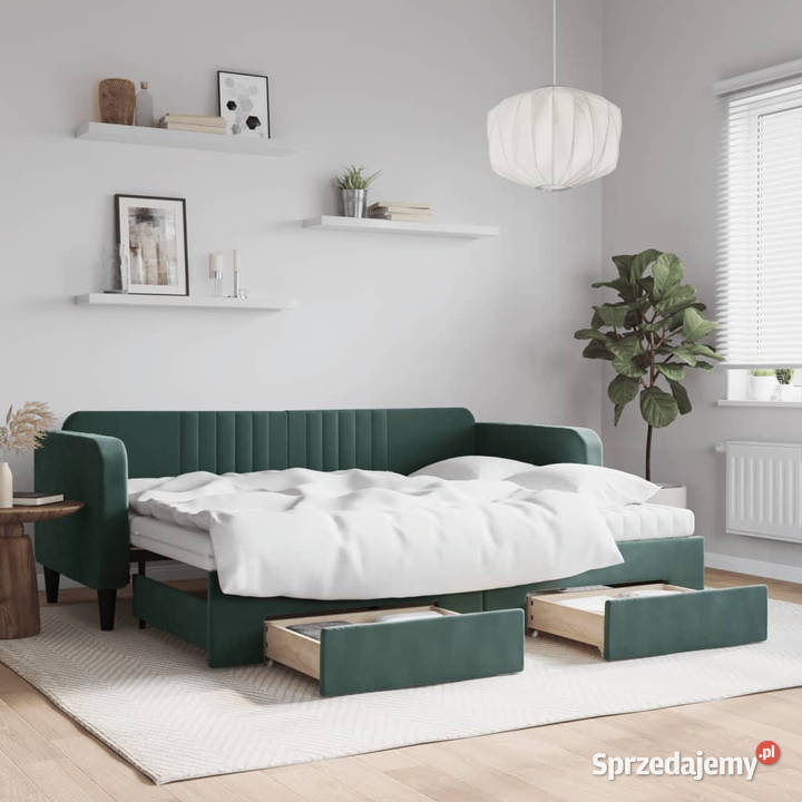 Sofa rozsuwana z szufladami ciemnozielona 223cm Warszawa