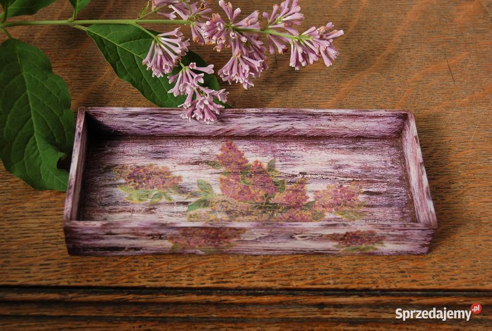 Rustykalna podstawka tacka kwiaty bzy decoupage Dekoracje i ozdoby Lublin sprzedam