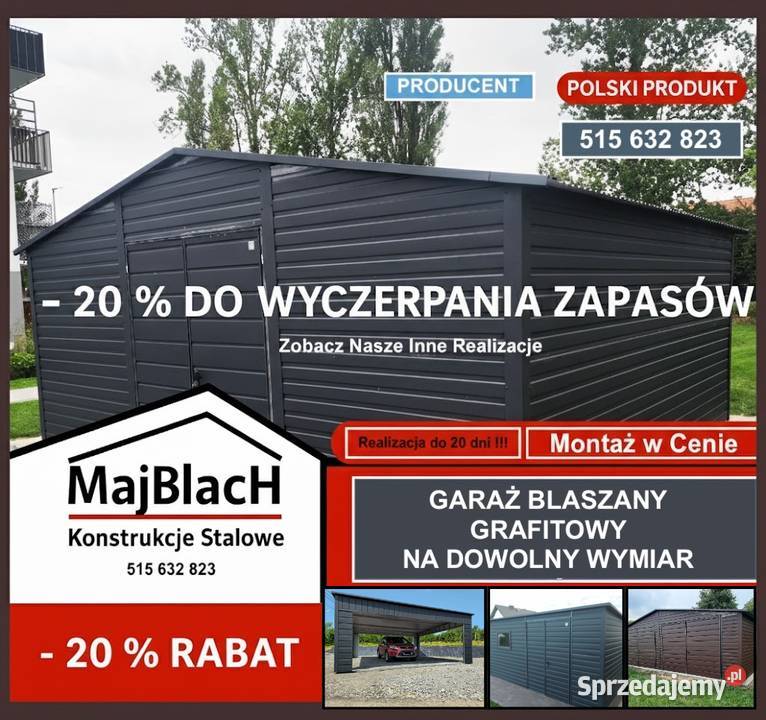 Ładny Garaż Blaszany Grafit Wiata Montaż Niskie Sprzedaż
