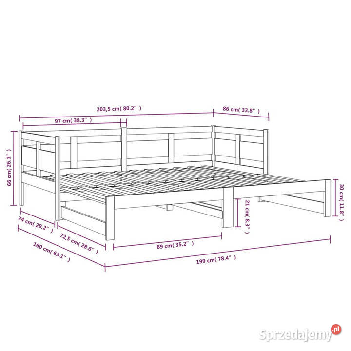Łóżko rozsuwane lite drewno sosnowe 2x80x200