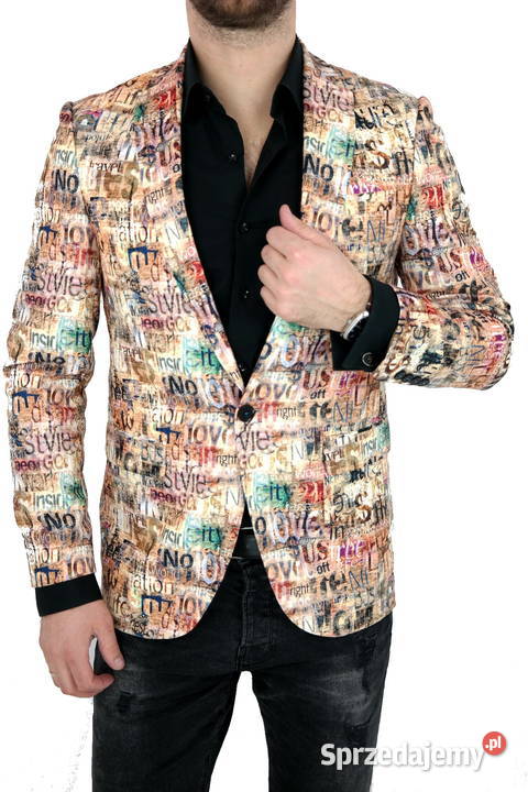 GIOVANNI PERA Marynarka Męska D809 Beżowa napisy Rozmiar L wielkopolskie Ostrów Wielkopolski