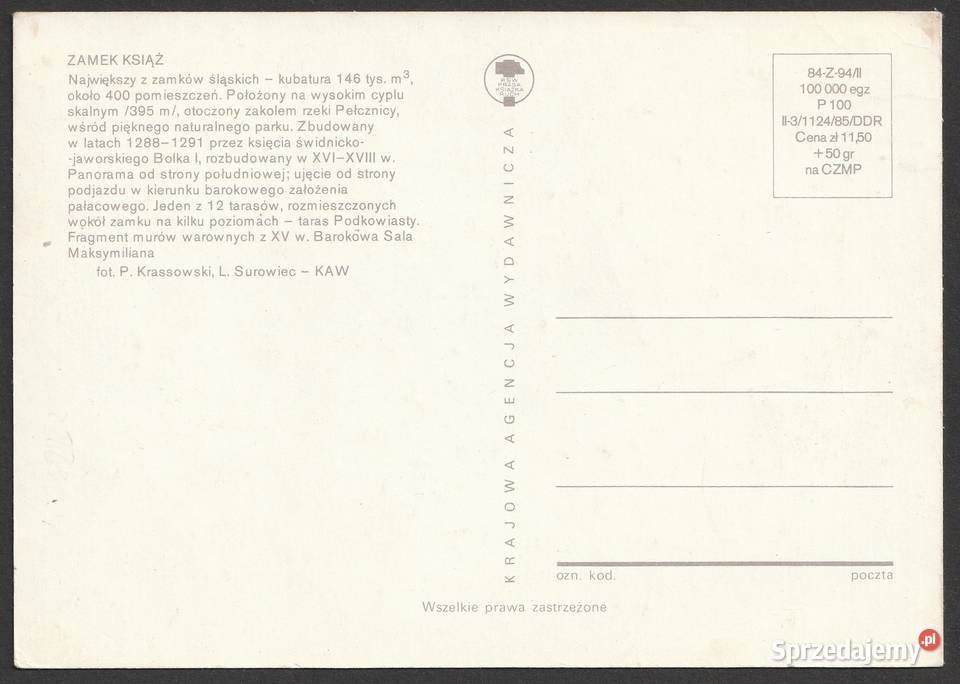 KSIĄŻ ZAMEK MOZAIKA 1985 BEZ OBIEGU