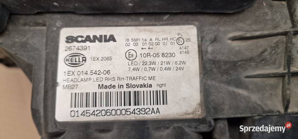 SCANIA R S REFLEKTOR PRAWY LAMPA PRAWA FULL LED Lampy przednie Motoryzacja Bieleń sprzedam