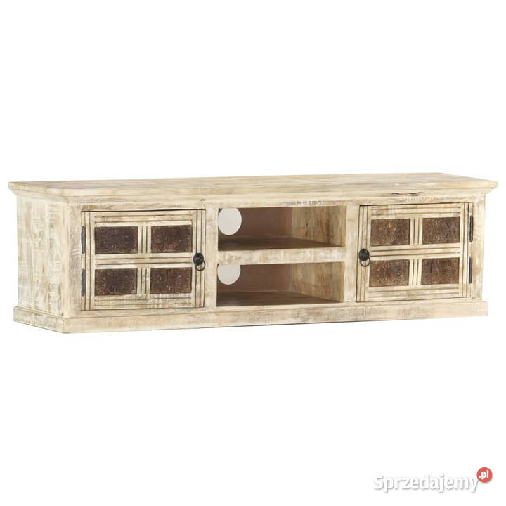 Szafka pod TV biała 130 x 30 x 36 lite drewno