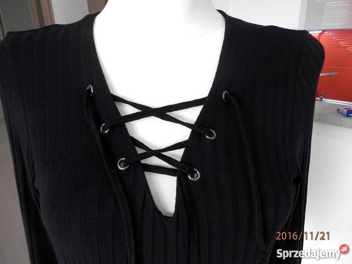 Bluzka Only Czarna Sznurowana na Dekolcie długi Bluzki i koszule Łomża