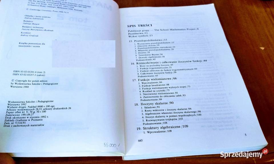 Matematyka w szkole średniej 2 School Rok wydania 1992 pomorskie Gdańsk