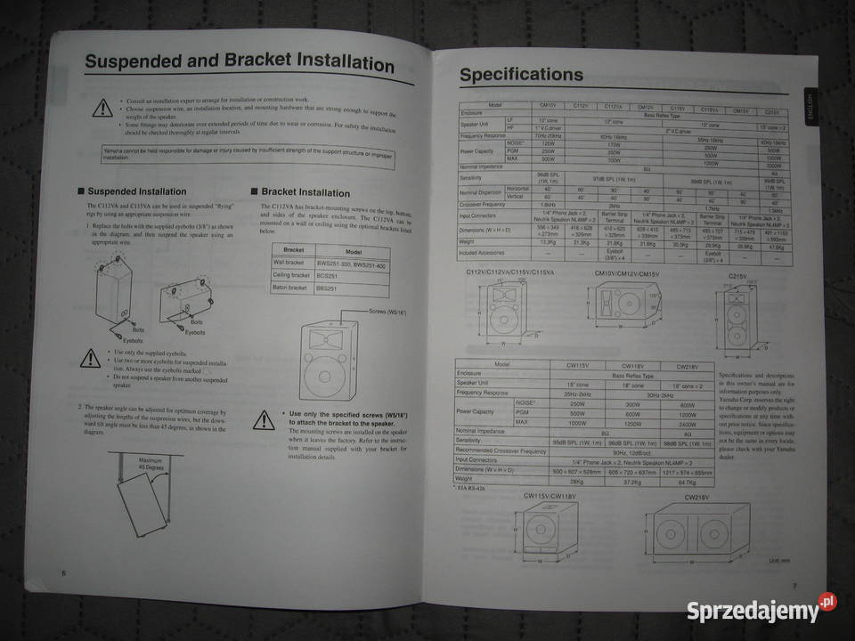 YAMAHA Owners Manual C112V C115V C215V 10V 12V Kępice