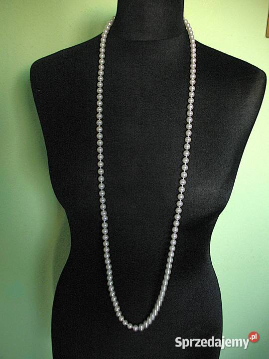 Korale naszyjnik długie kremowe perły długość mazowieckie Siedlce