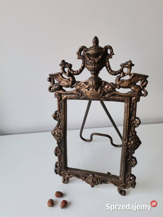 Stara duża ciężka mosiężna rama ramka na zdjęcie Katowice